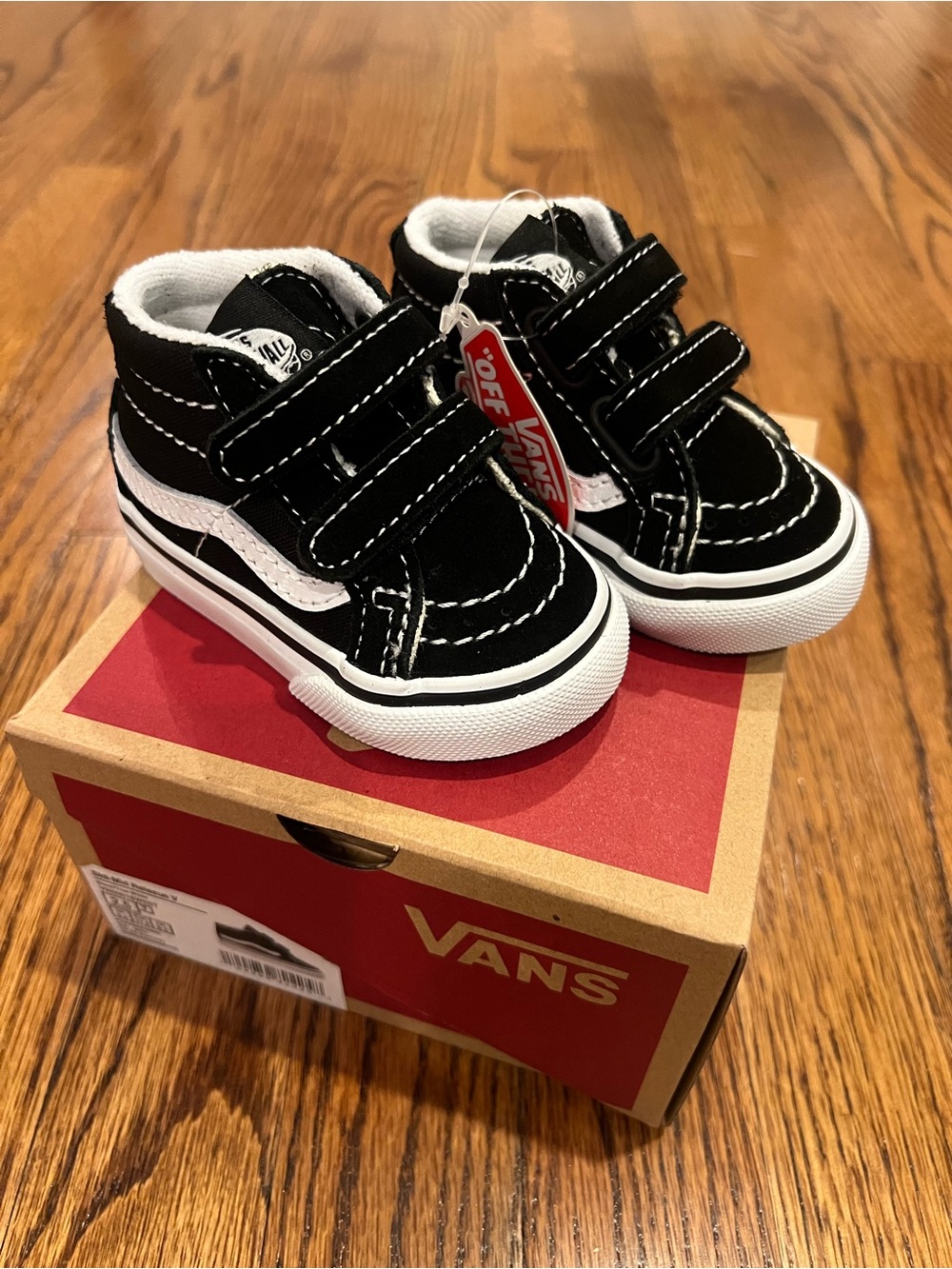 Vans Kids Black and White Velcro Sk8-Mid Sneakers